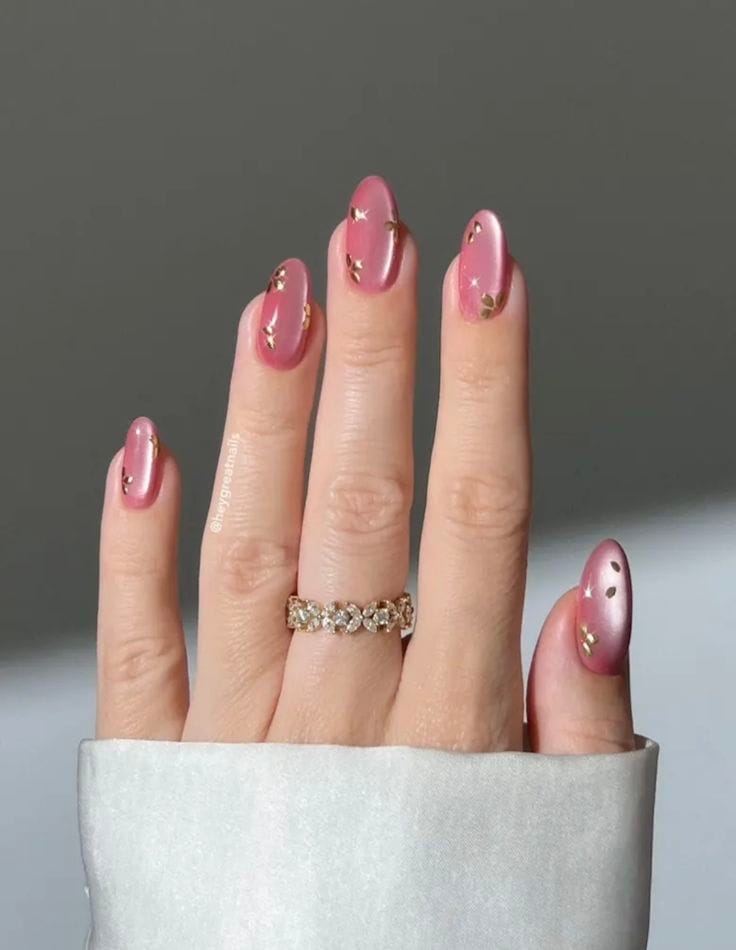 Pink nails with gold foil, Pinterest nail art