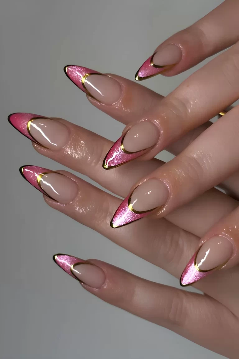 Pink and gold French stiletto nails, Pinterest nail art
