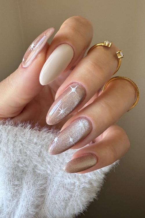 Champagne sparkle nails with stars, Pinterest nail design