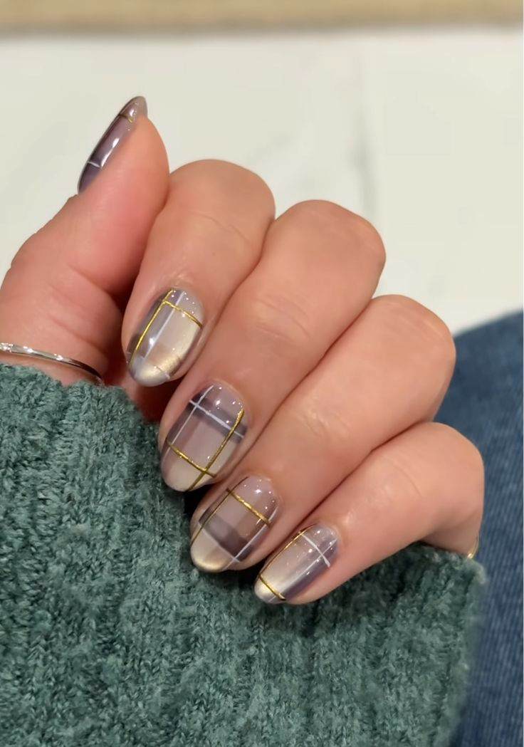 Geometric plaid neutral nails, Pinterest nail art