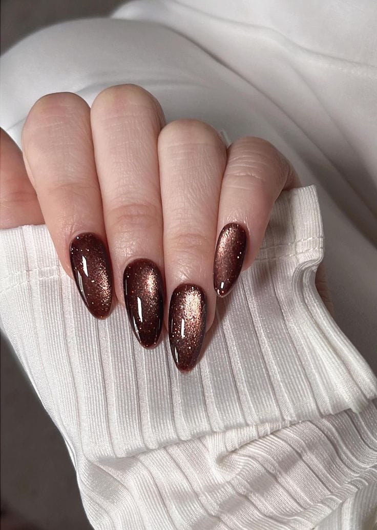 Bronze glitter nails with dark undertones, Pinterest nail design