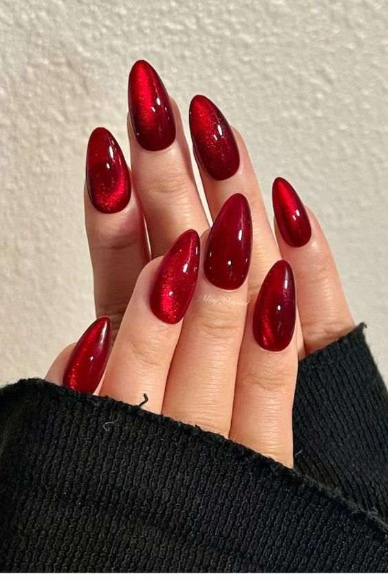 Deep red cat-eye nails, Pinterest nail art