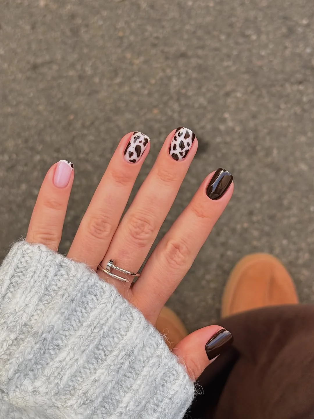 Short nails with leopard print and cherry accents