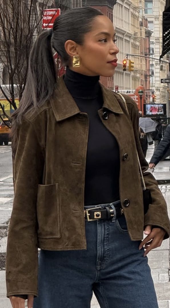 Classic suede jacket with jeans for urban style