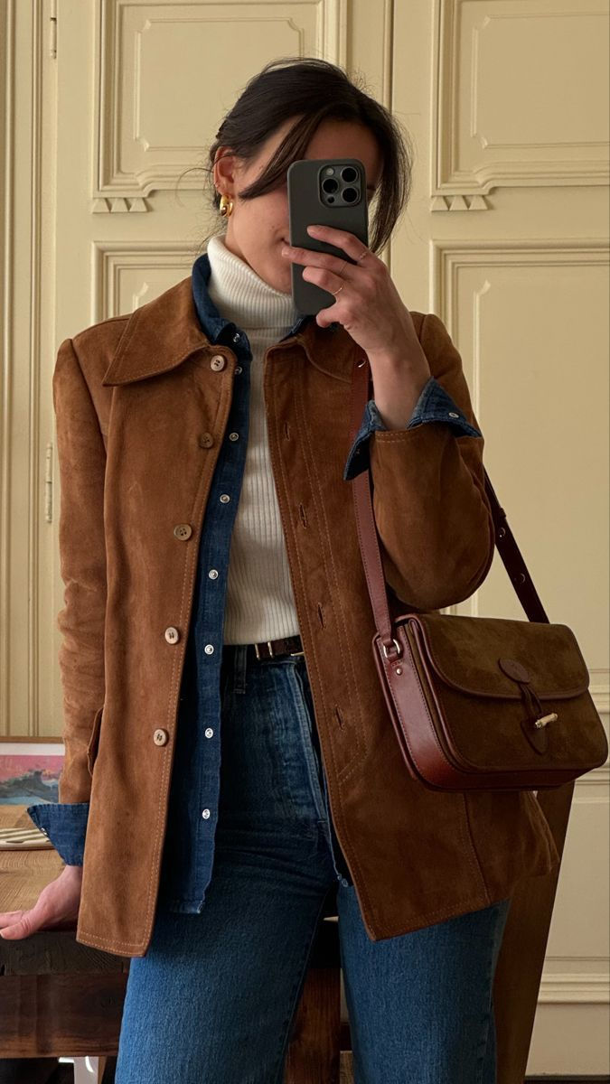 Suede jacket with denim layers