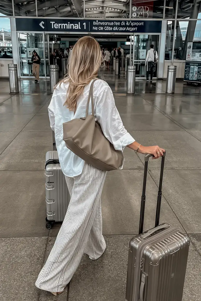 White shirt with striped pants for travel