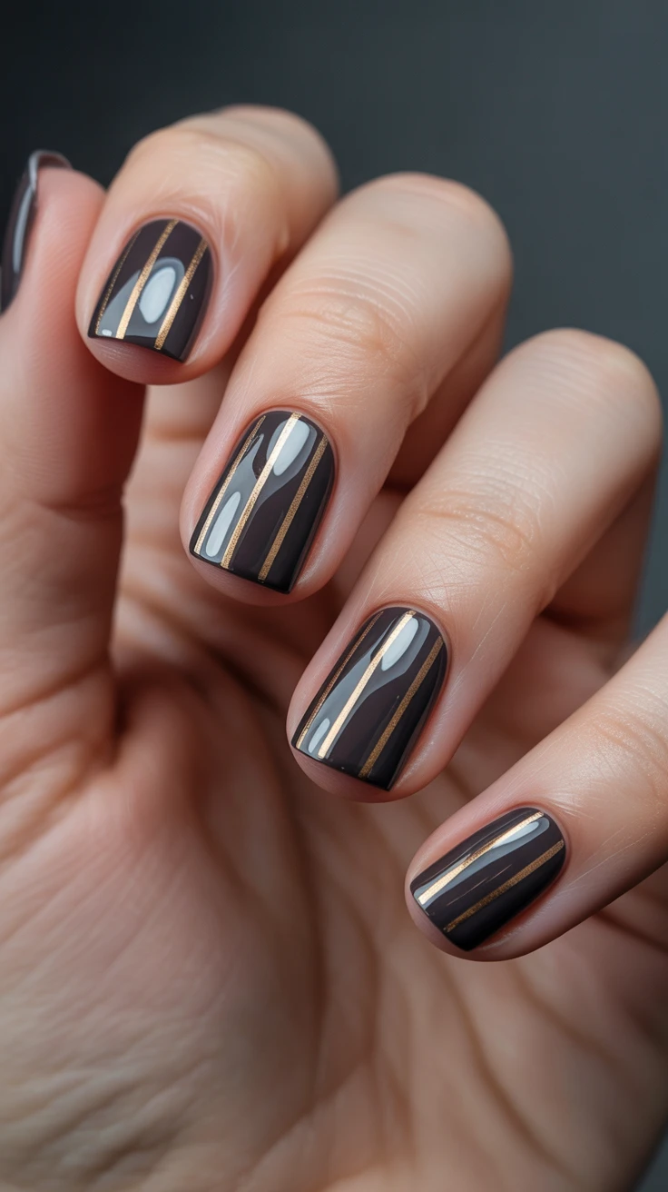 Graphite nails with glossy accents, a modern twist for fall.