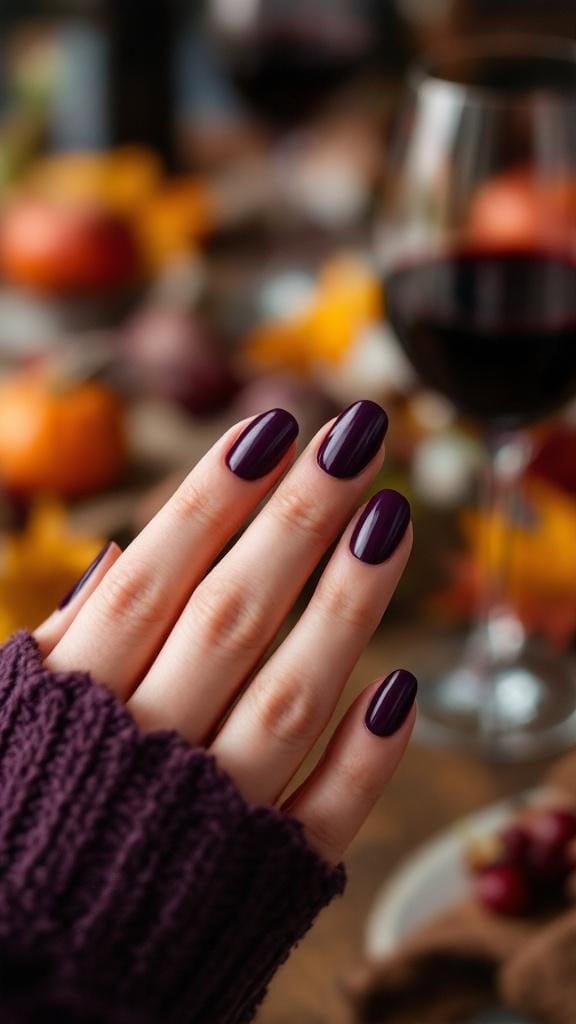 Glossy plum nails, perfect for cozy autumn evenings.