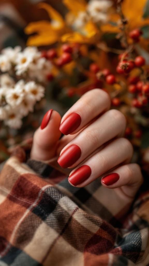 Matte red nails, timeless and elegant for fall.