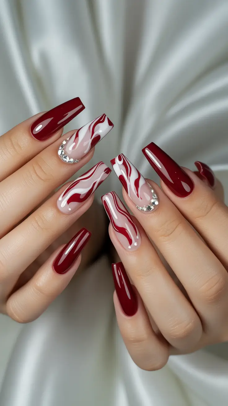 Marble nails with jewels, long coffin, artistic design