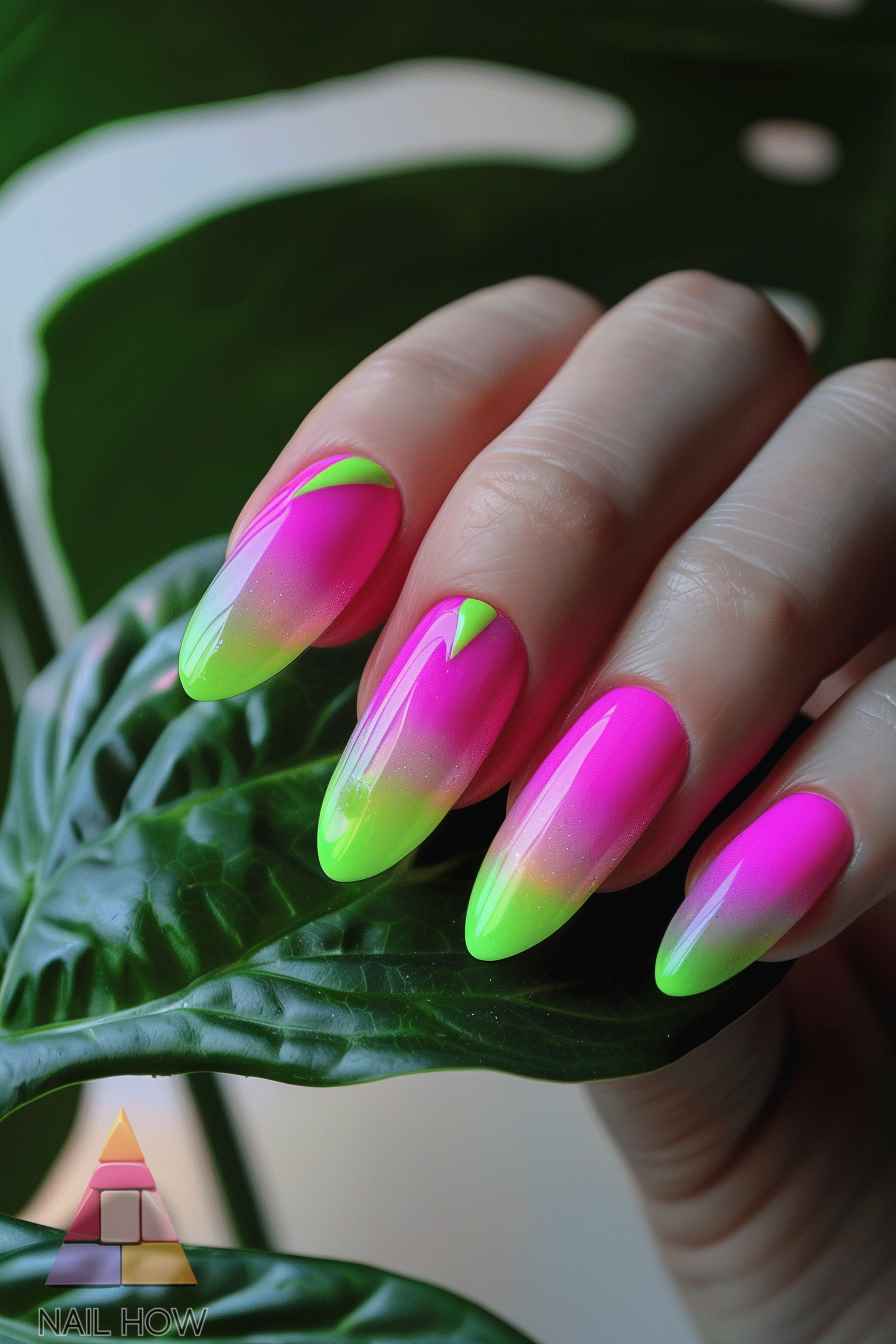 Neon pink and green ombre nails, Pinterest interest neon nails