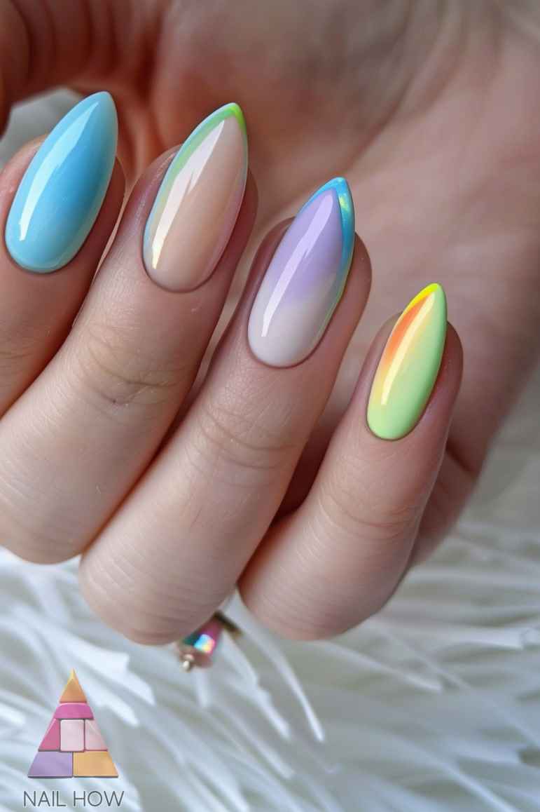 Pastel accent almond nails, subtle chic