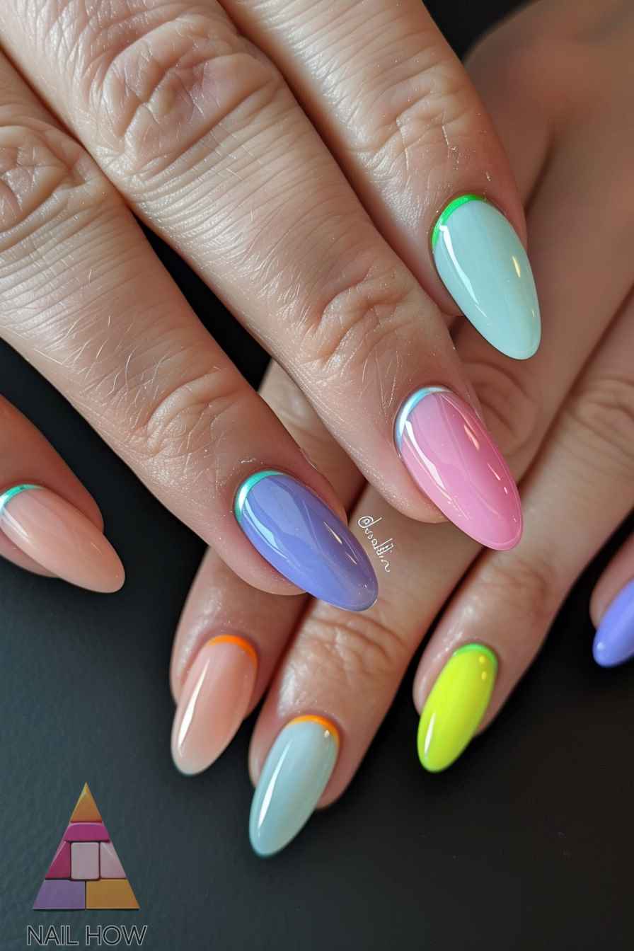 Pastel French manicure almond nails
