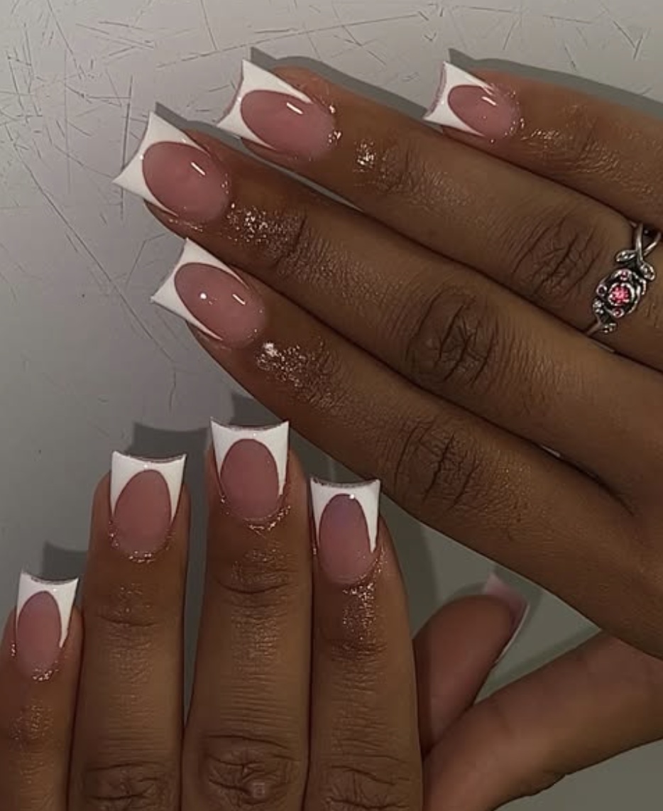 Classic French square nails with white tips