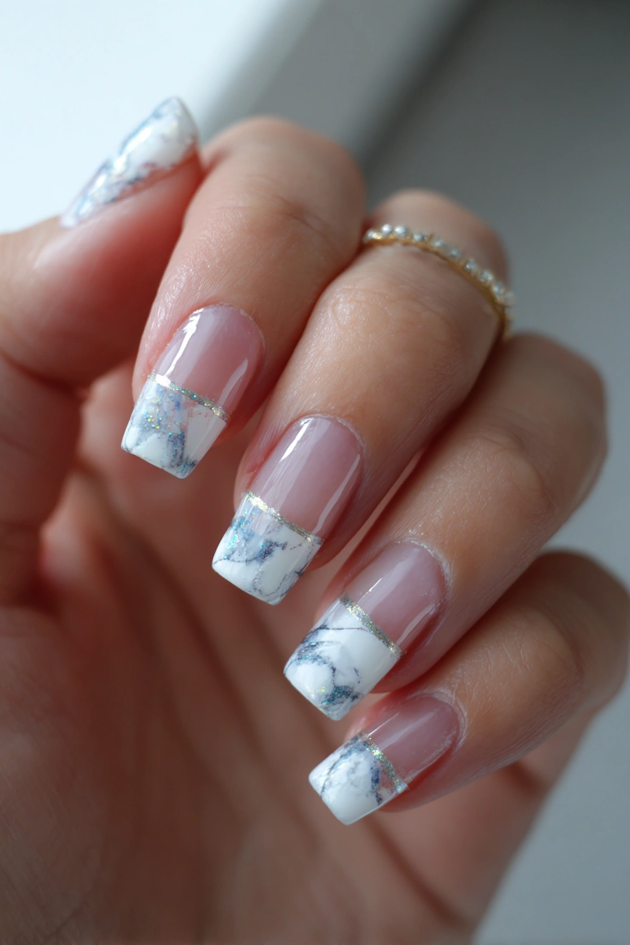 Marble French manicure square nails