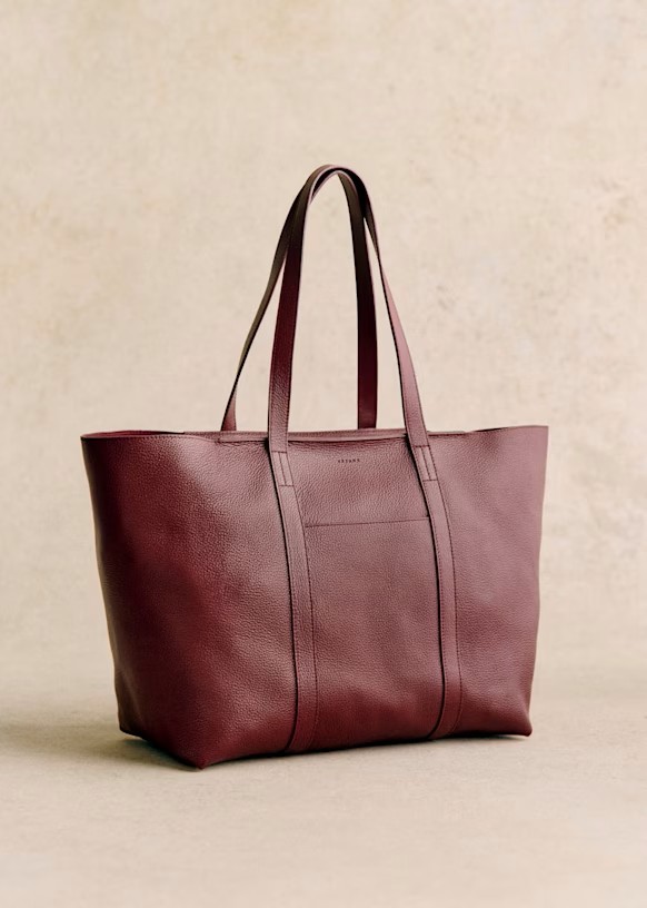 Burgundy leather tote, spacious and chic