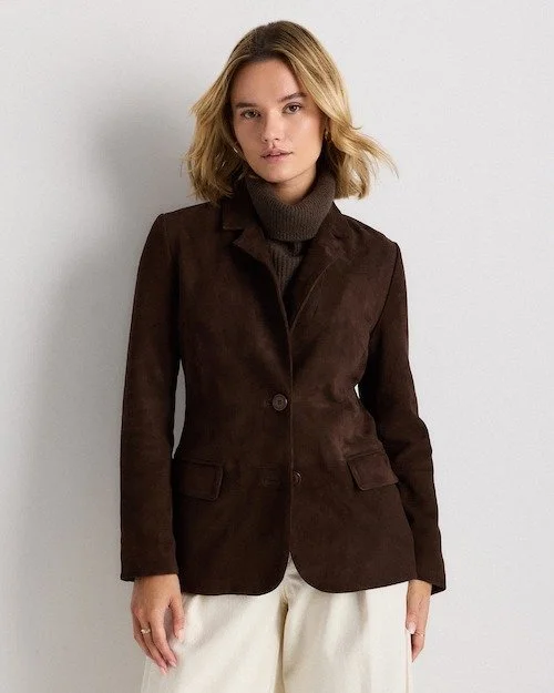 Brown suede blazer with turtleneck