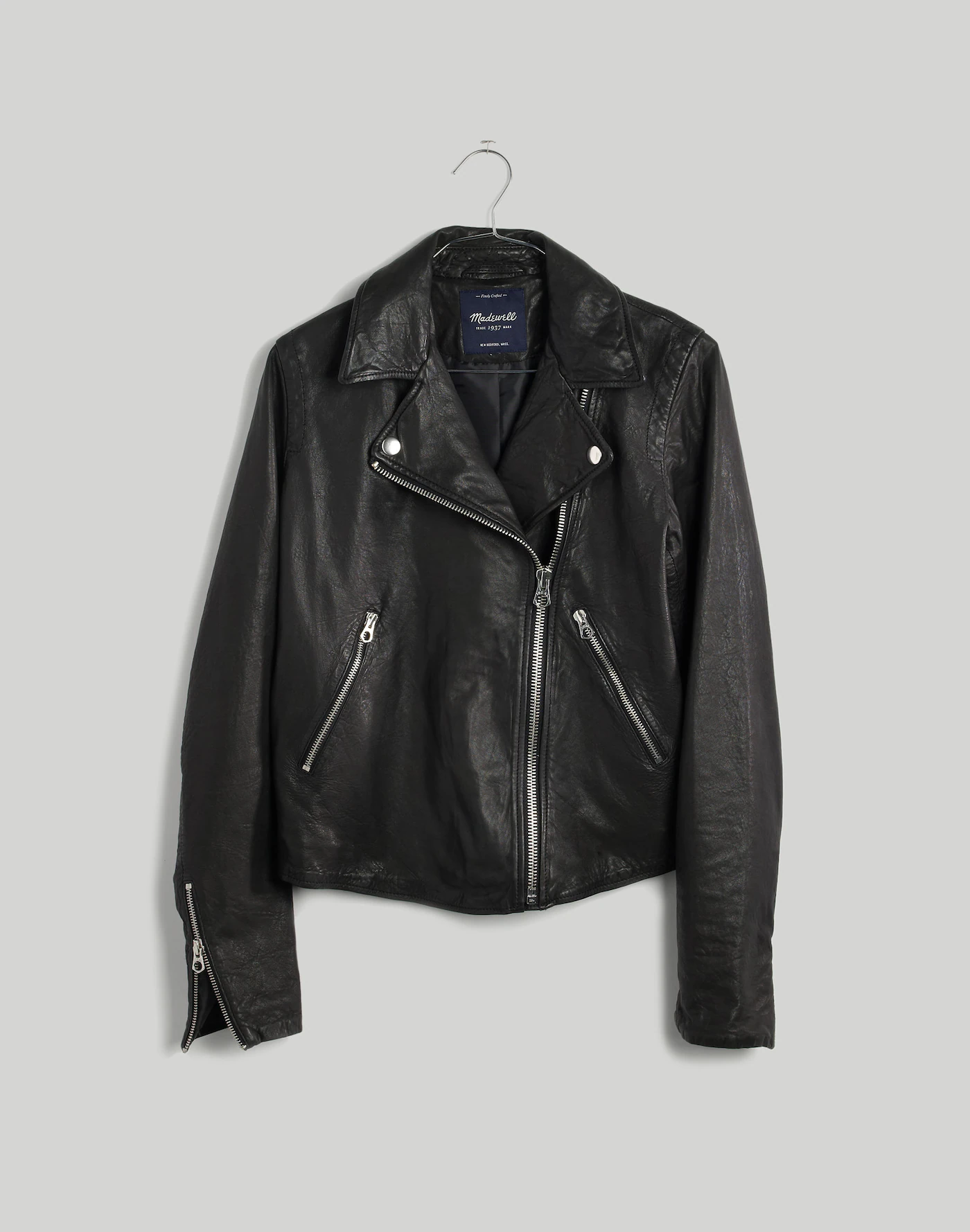 Black leather biker jacket, timeless and edgy