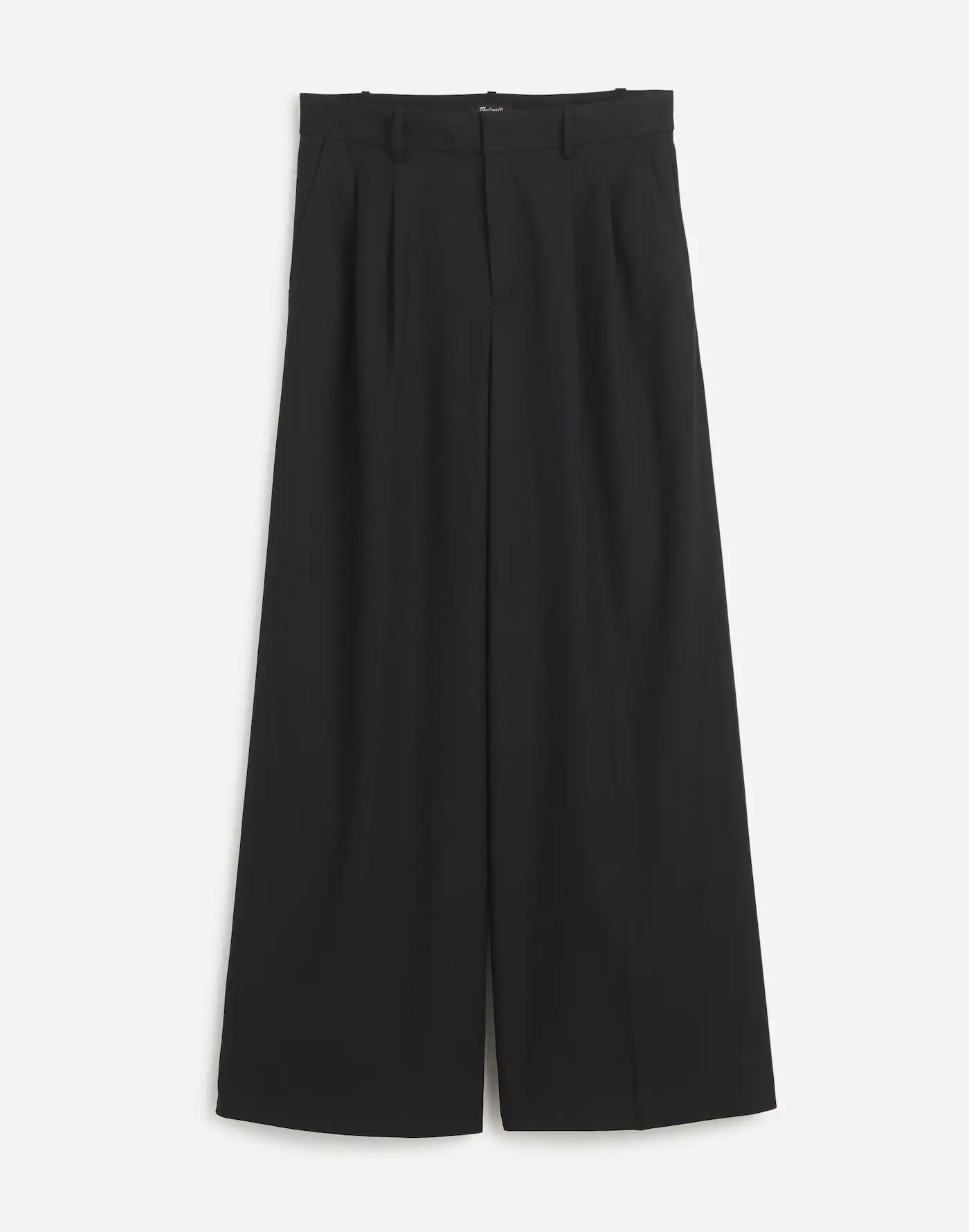 Black wide-leg trousers, tailored and sleek