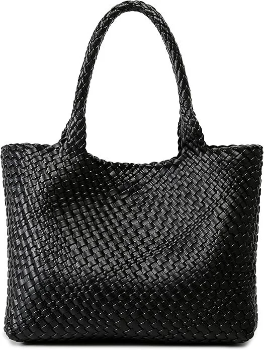 Black woven tote bag, spacious and stylish