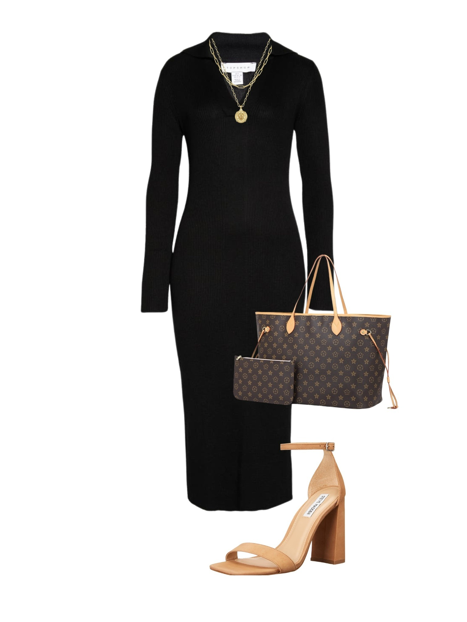 Black knit dress with accessories