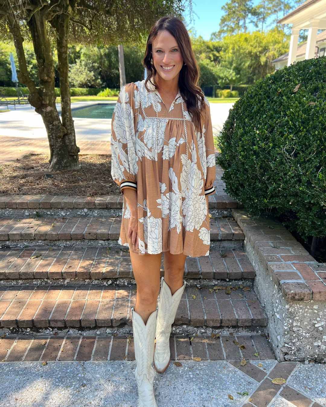 Floral mini dress with cowboy boots