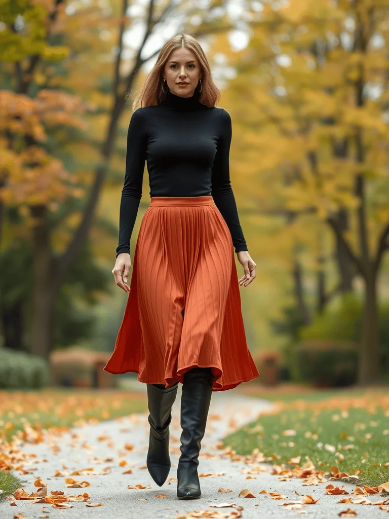 Turtleneck with pleated skirt for fall