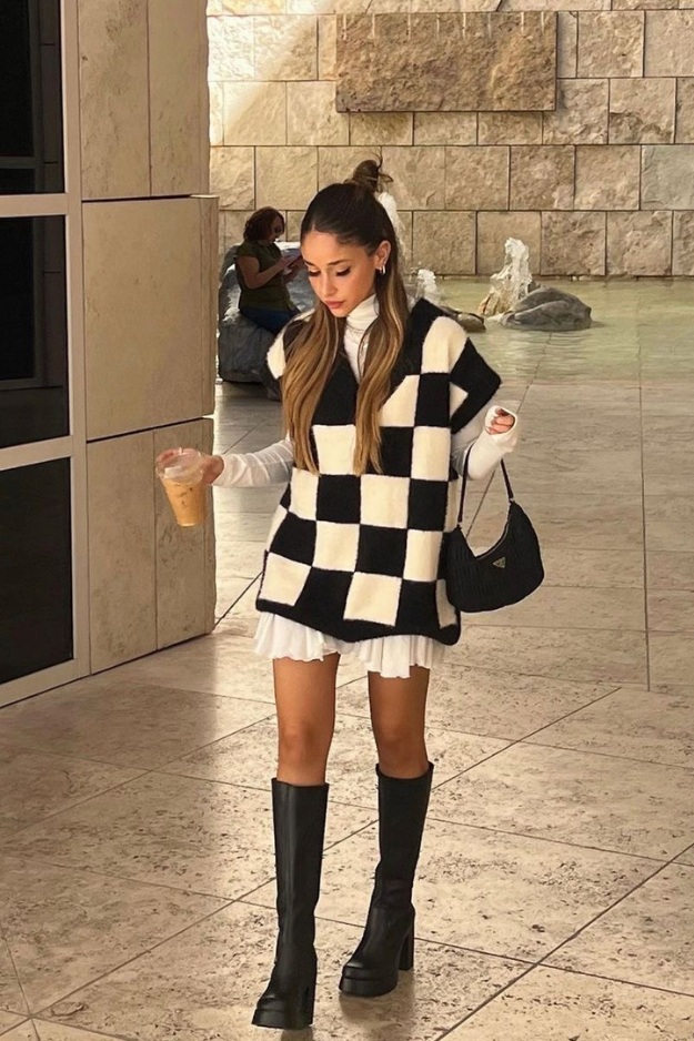 Checkered vest with white dress