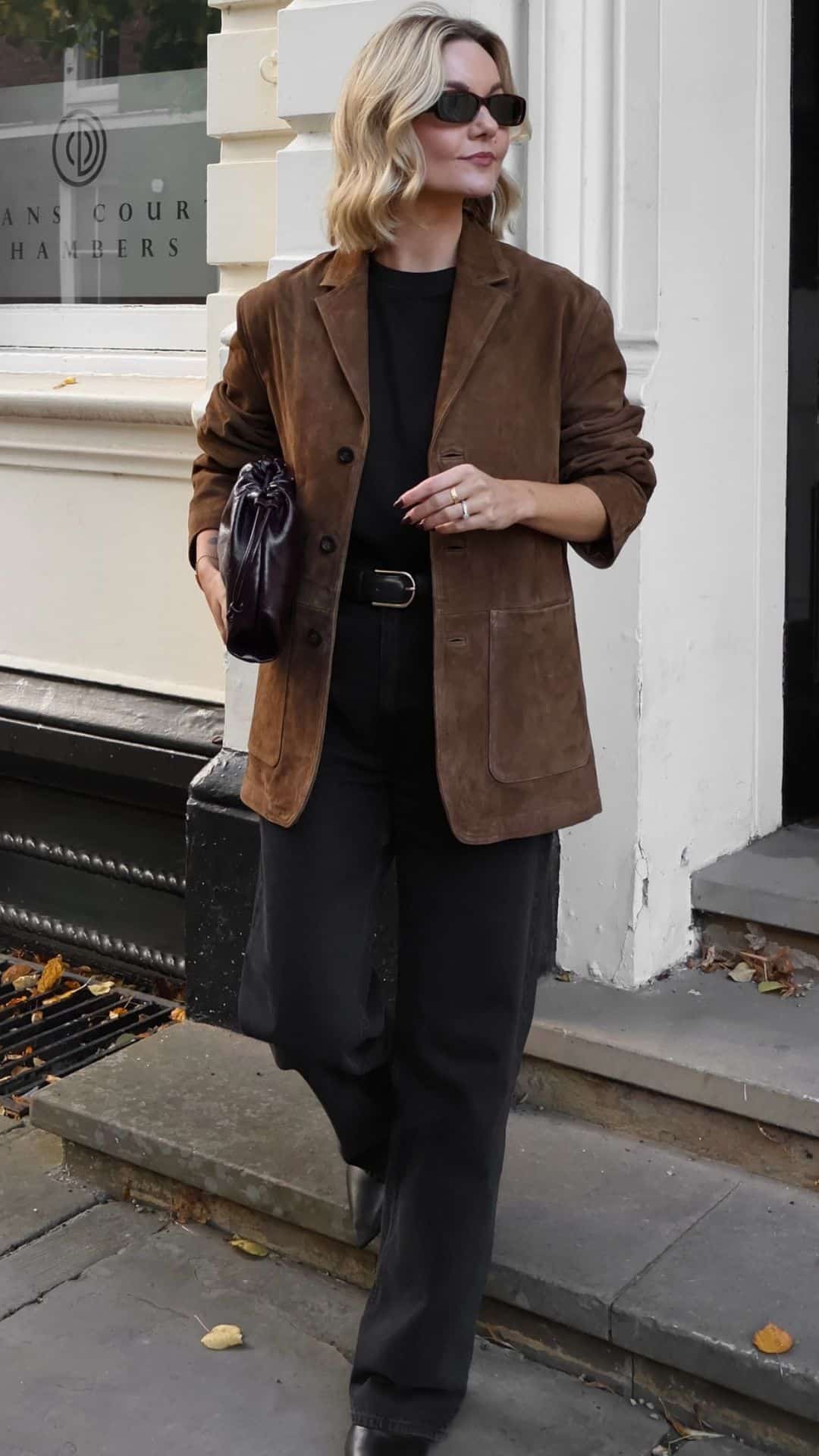 Suede blazer with black denim