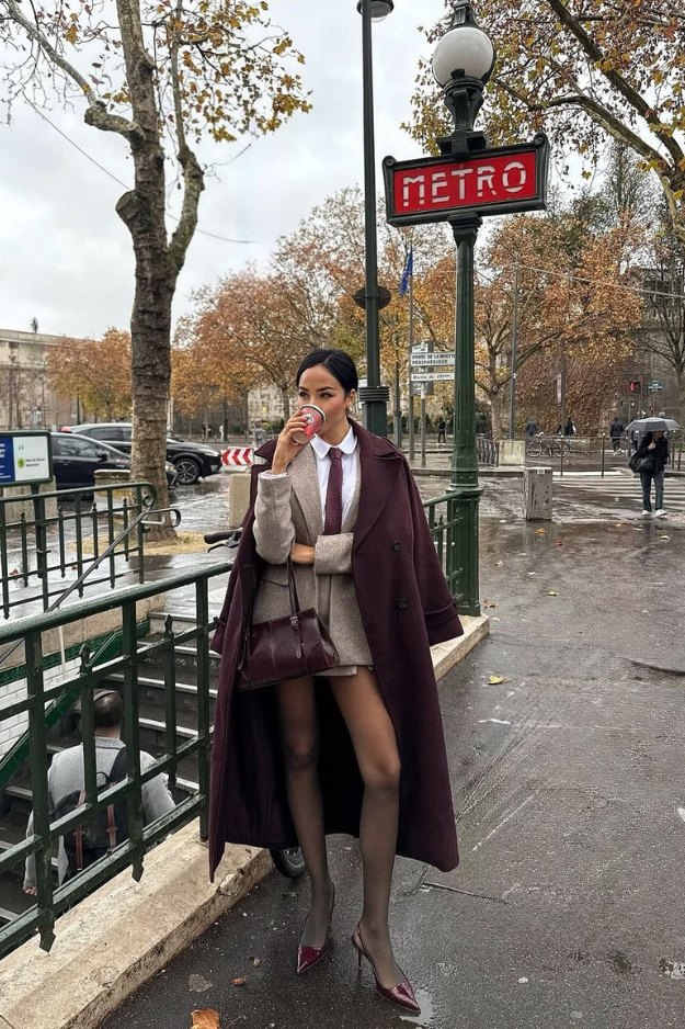 Long coat with mini skirt