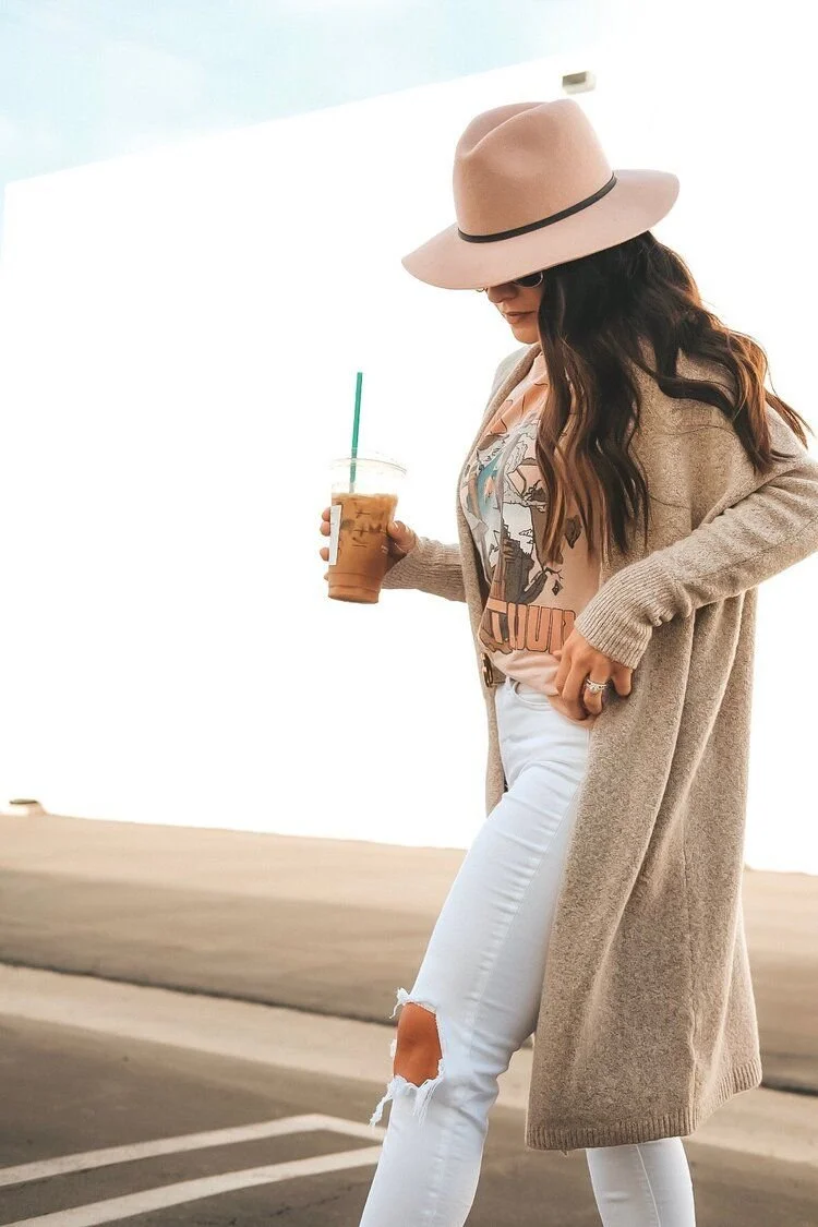 Cardigan with distressed jeans