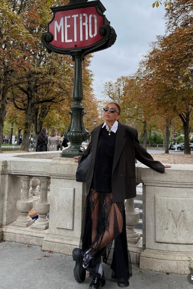 Oversized blazer with sheer skirt