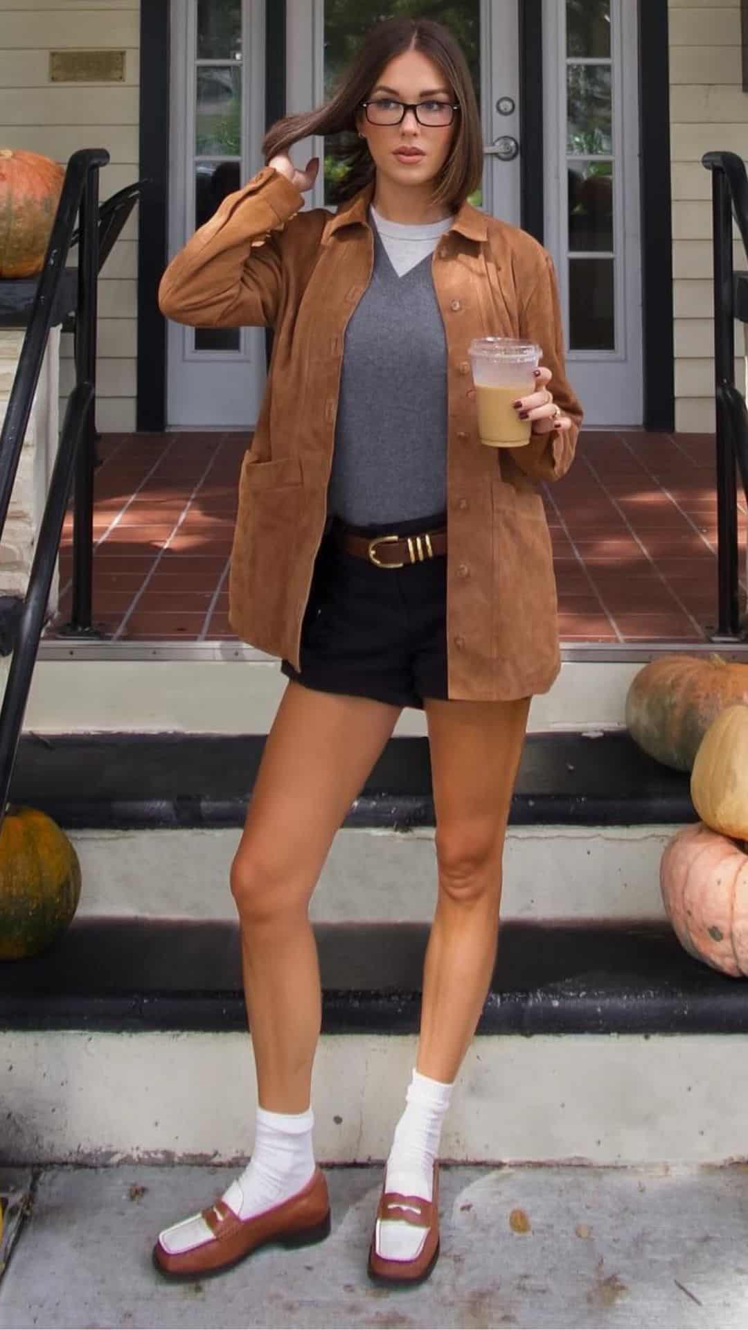 Suede jacket with shorts