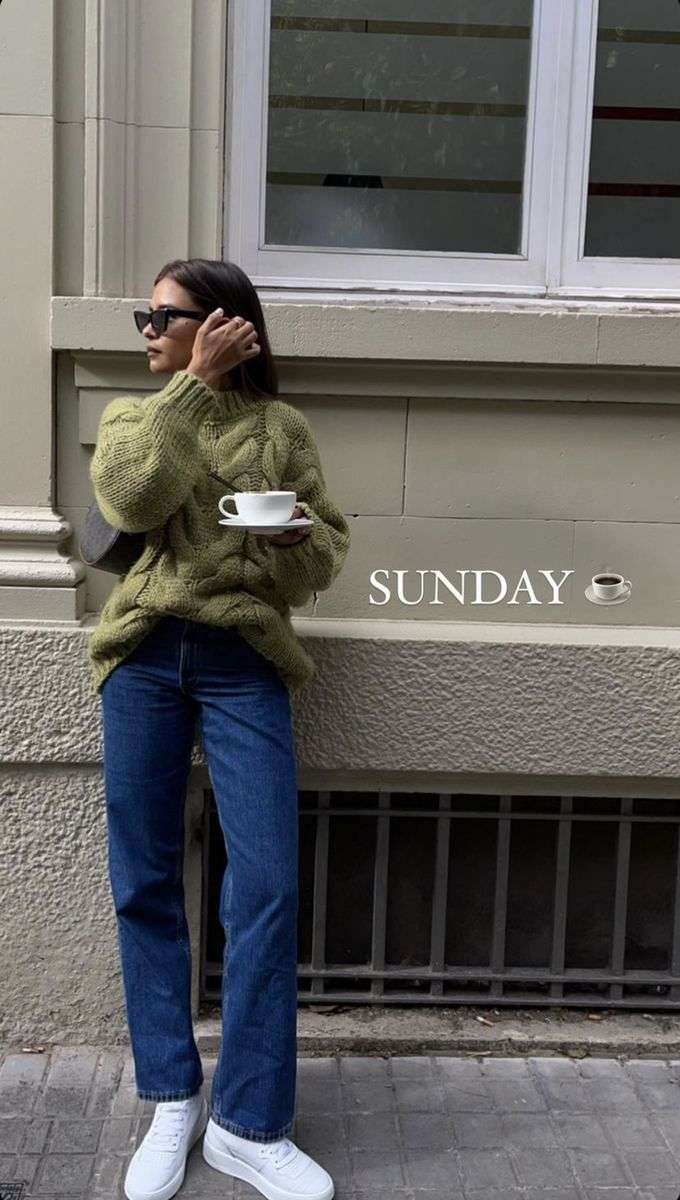 Cable sweater with straight jeans