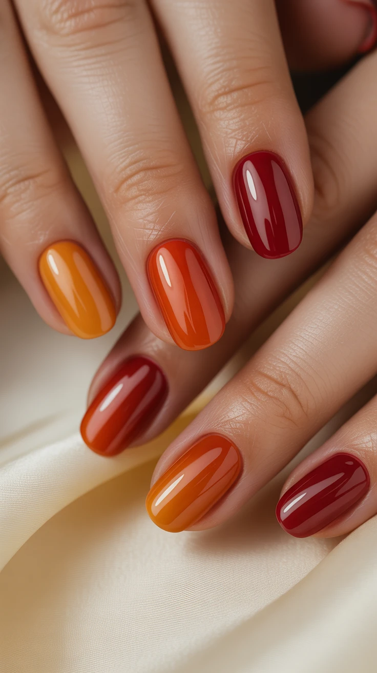 Bright fall nail colors with a glossy finish, autumn inspiration