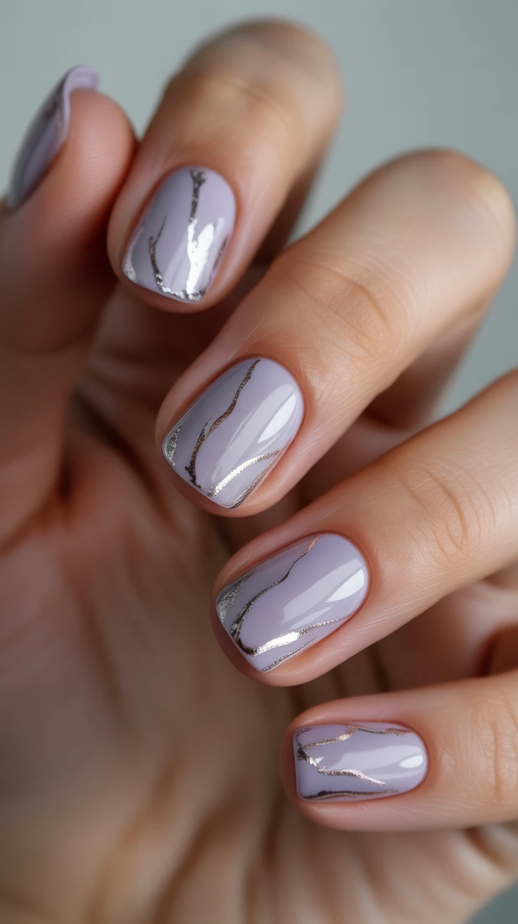 Lilac nails with metallic accents, subtle yet stylish fall look