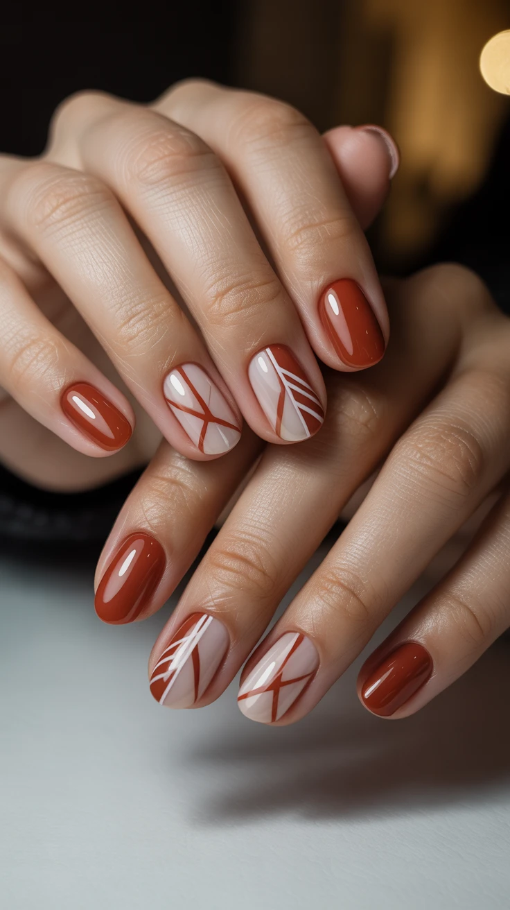 Terracotta nails with leaf art, fall design