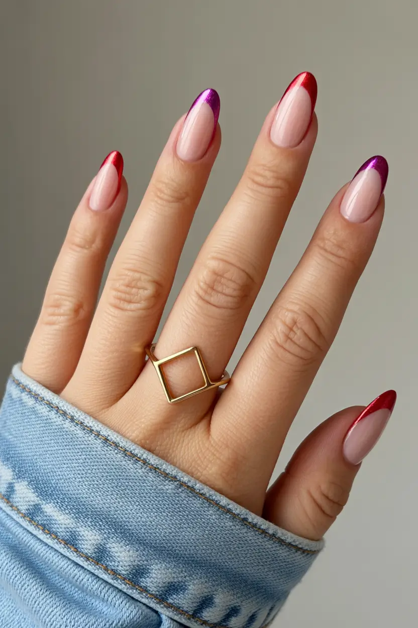 Colorful French tips, modern fall manicure