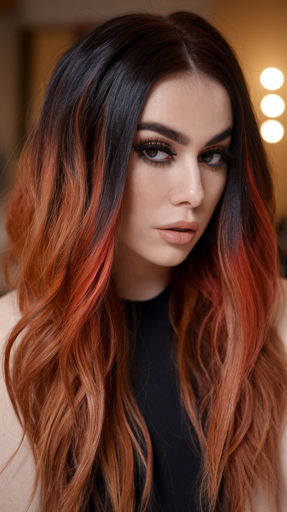 Copper and black hair color melt