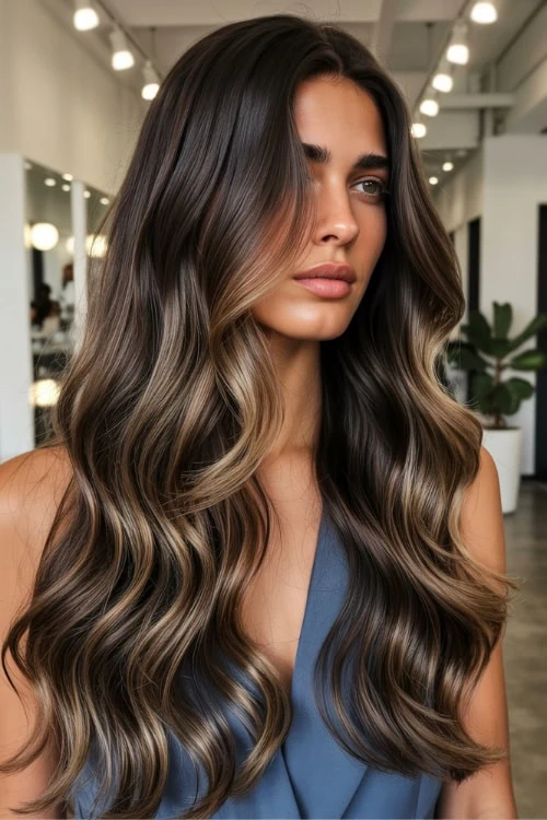 Ash brown hair with soft waves