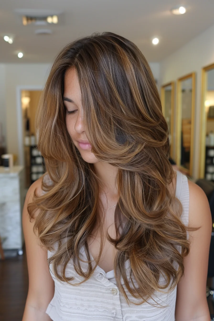 Golden caramel layered hair