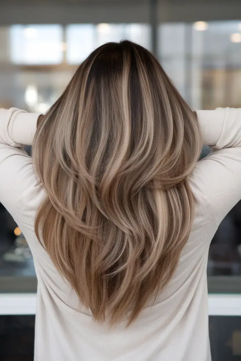 Long ash blonde waves with highlights