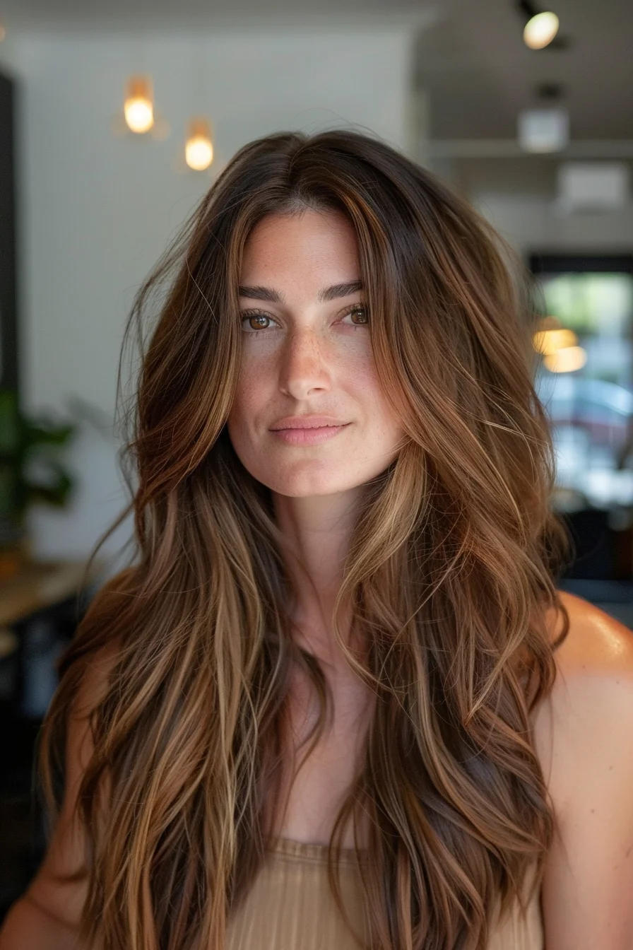Long chestnut layers with volume