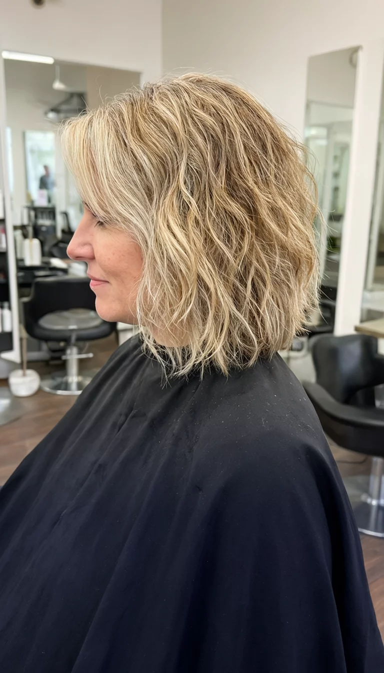 Textured blonde bob with waves