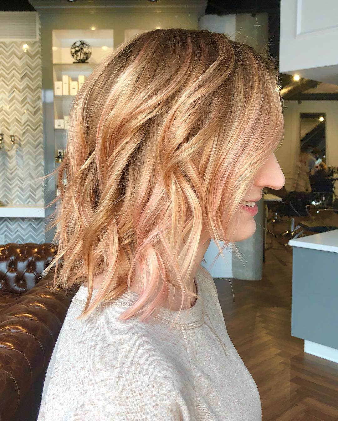 Rose gold lob with texture