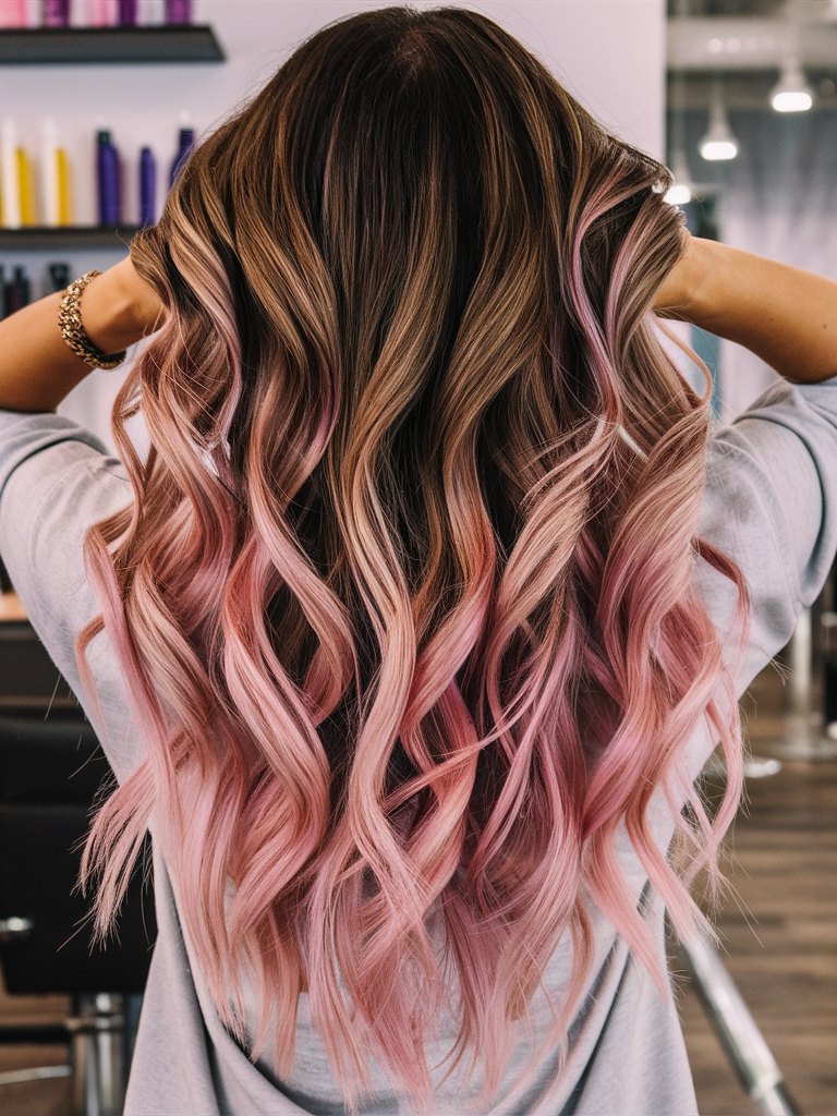 Long waves with blush pink tips