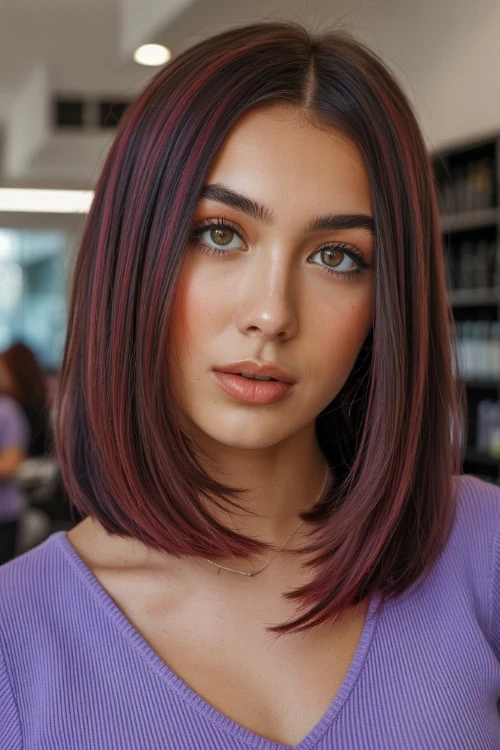 Rich burgundy bob with sleek finish