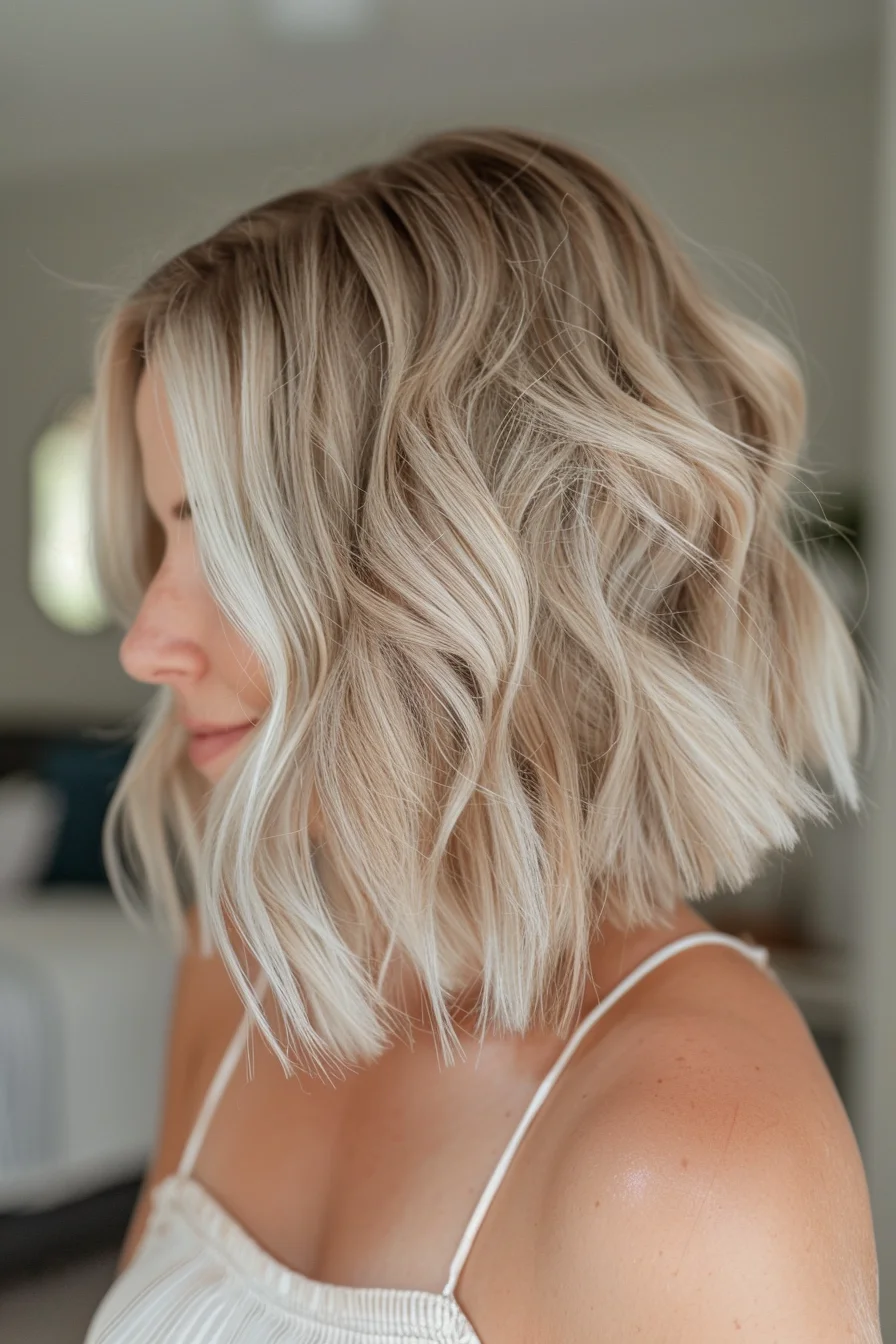 Effortless wavy blonde bob for fall