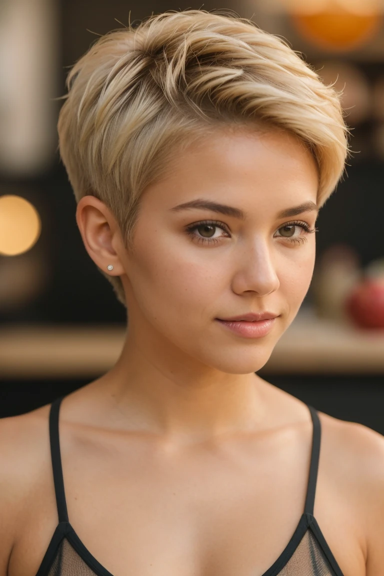 Chic blonde pixie cut for stylish individuals