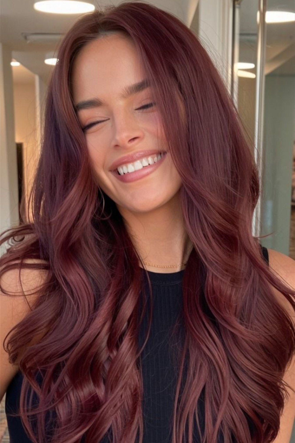 Rich auburn waves for autumn allure